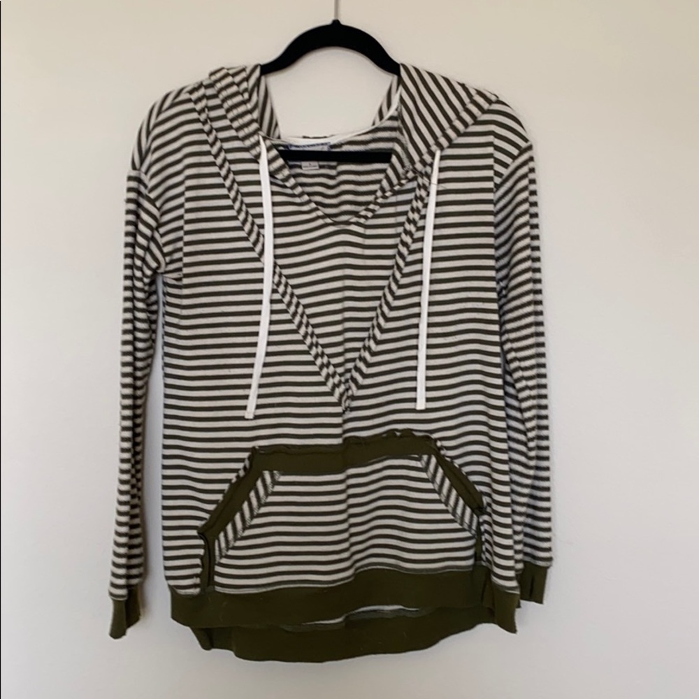 Olive Green Striped Hoodie